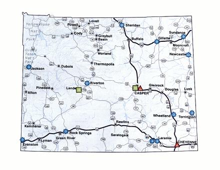 Wyoming map with locations of ARRA projects